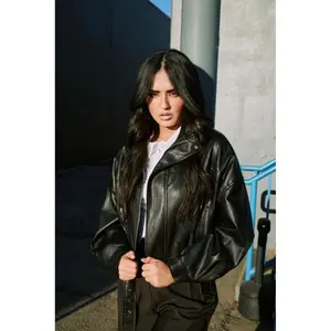 Faux Leather Belted Cropped Jacket