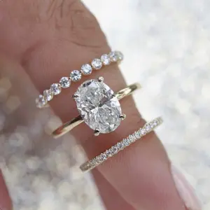 Trending Oval CZ Stackable Rings Set for Women 14K Gold Plated Minimalist Stacking Bands 5A Grade Cubic Zirconia Everyday Wear