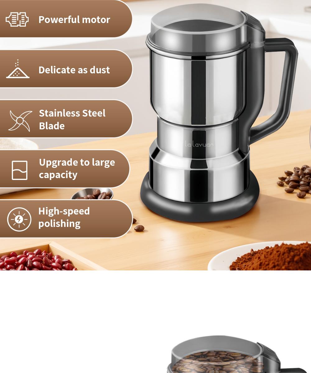 Electric Coffee Grinder Multifunctional Coffee Bean SpiceBeans Vanilla Stainless Steel Mixer 300W High PowerCrusher coffee grinder Electric Coffee Stainless SteelMeasuring Pitcher with Lid Espresso Distribution Tool withStand fast grind
