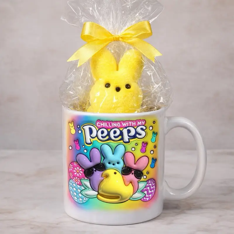 Chillin’ With My Peeps Coffee Mug 12oz With Peep Plushie