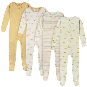 Gerber Toddler Boy's and Girl's Snug Fit Footed Pajamas, 4-Pack, Safari