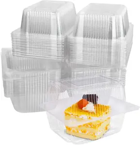 60Pcs Clear Plastic Food Square Boxes, 14 X 10.5Cm Clamshell Cake Slice Boxes with Lids, Reusable Single Hinged Dessert Cheesecake Containers for Cake Portions Salads Hamburger Sandwiches FHDUSRYO
