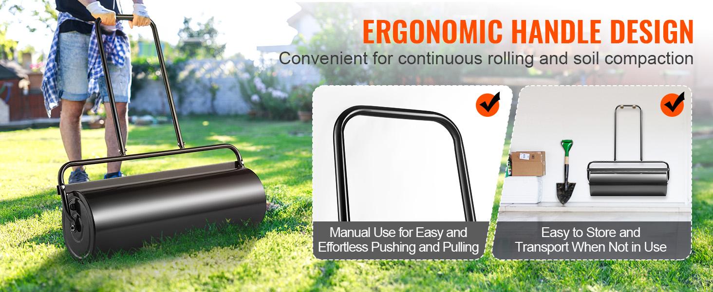 VEVOR Drum Lawn Roller, TikTokShopBlackFriday, 17 Gallon Sand/Water Filled Yard Roller, Steel Sod Roller with Easy-turn Plug and U-Shaped Ergonomic Handle for Convenient Push and Pull, for Lawn, Garden, Farm, Park