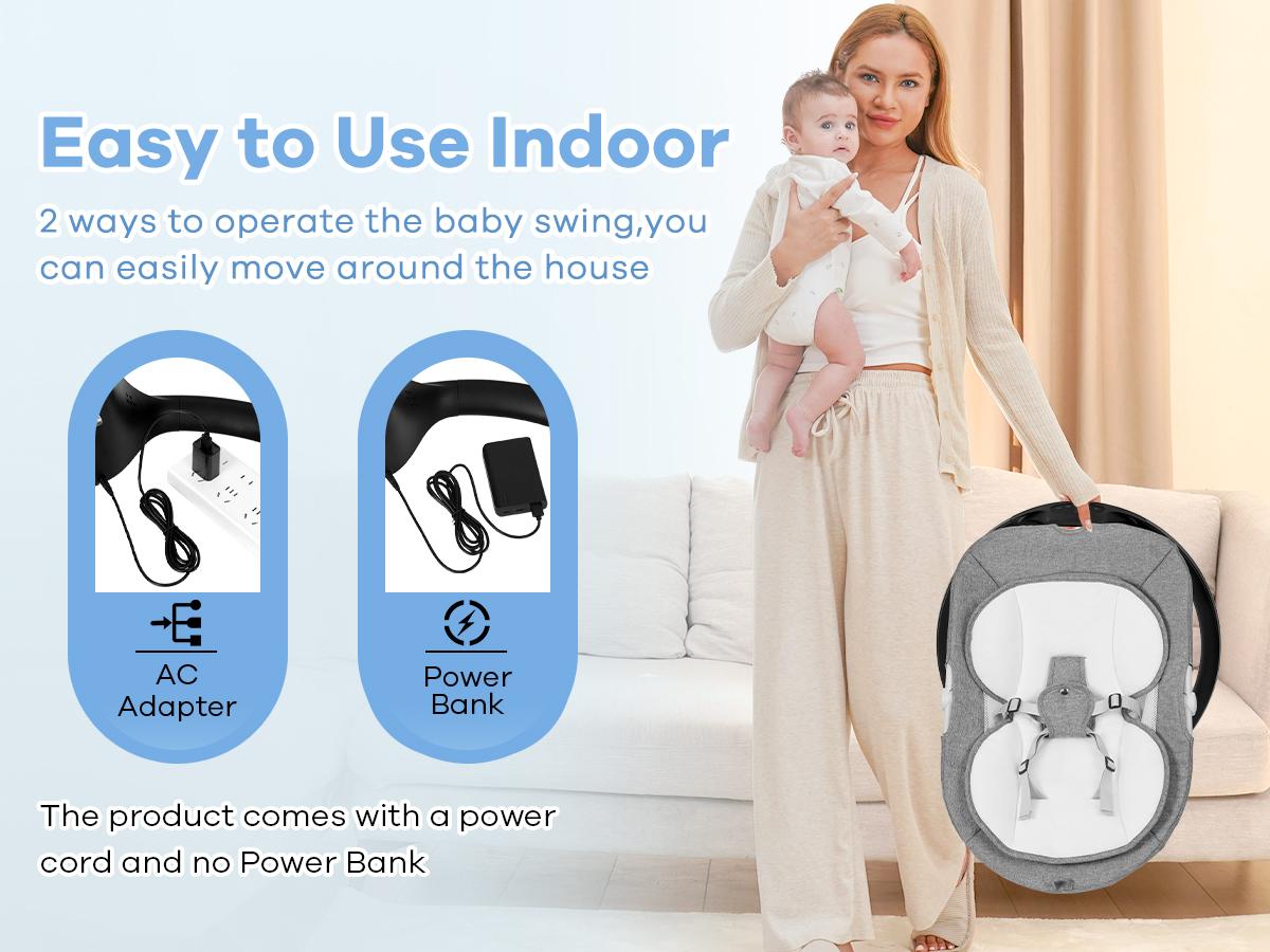 Baby Electric Bouncer Baby Swing with 5 Speeds & 10 Lullabies,Remote Control,Adjustable Backrest,Bluetooth Connection,Firm Headrest,Mosquito Net,Indoor Use