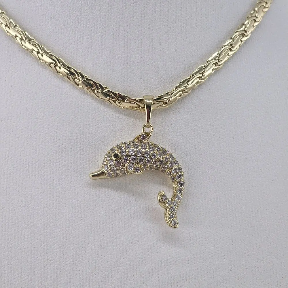 (C37)Goldplated 14k Dolphin Pendant with Chain - Elegant Design for Everyday Wear