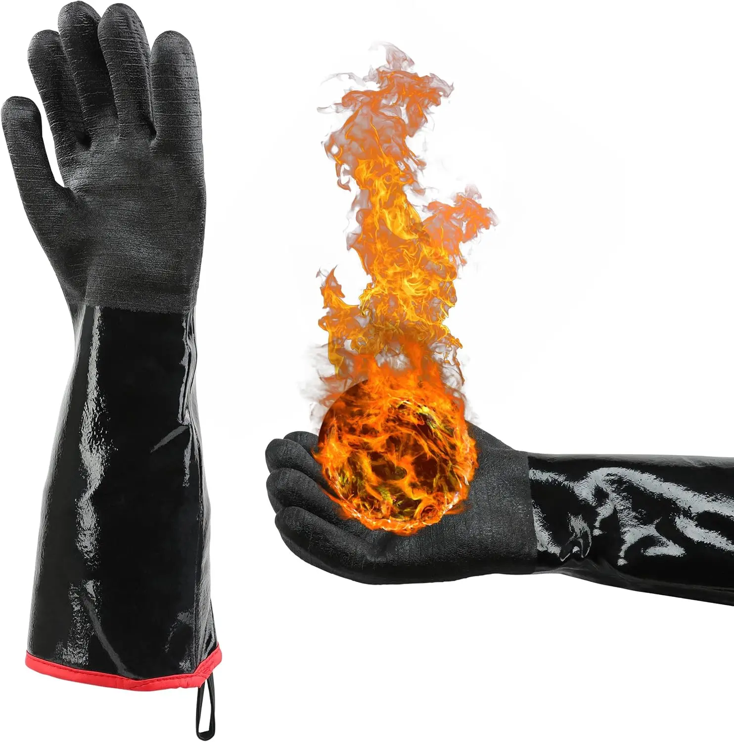 BBQ Gloves - 1472°F Thicken Heat Resistant Gloves w/S-Hook 14 in Kitchen Oven Mitts Waterproof Grill Gloves Oil Resistant Grilling Gloves Cooking Gloves for Turkey Fryer/Baking/Oven/Smoker