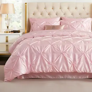 BEDELITE Satin Comforter Set 5 / 7 Pieces Luxury Pintuck Bed in A Bag with Comforter, Flat Sheet Shams, Soft Sheet, Fitted Sheet, Pillowcases, cozy Similar to Silk Bed Set for All Seasons