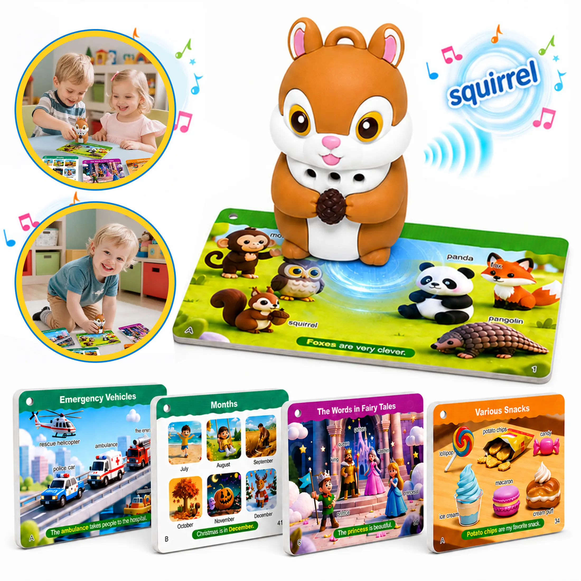 Talking Flash Cards with Interactive Learning Stickers Montessori Phonics & Sight Words Set 56 Cards 629 Words 68 Categories Educational Toy for Kids - Flashcard