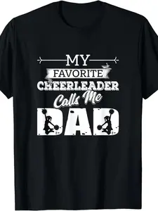 Cheer Dad T-Shirt "My Favorite Cheerleader Calls Me Dad" - Cheer Squad Gift for Fathers, Unisex S-3XL, 220gsm Pure Cotton Retro Round Neck Tee for Cheerleading Events & Casual Wear