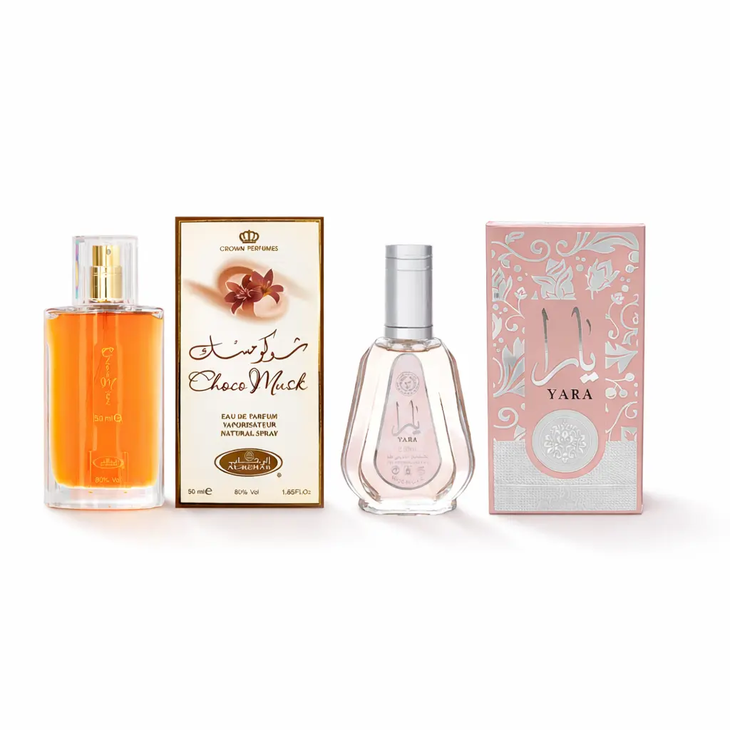 Al Rehab Choco Musk & Yara 50ML Unisex Fragrance Collection - Arabic Citrus Woody Musk Scent, Vanilla-Infused Long-Lasting Perfume, Beauty Products, Gifts for Your Girlfriend, Purse Stuffers, Mini Toiletries for Purse, Airplane Bottle
