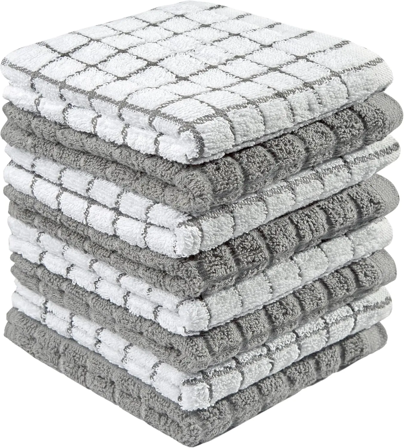 Dish Cloths (8 Pack) | 12" x 12" | 100% Cotton Kitchen Towels | 405 GSM | Soft, Highly Absorbent & Durable Dish Towels for Kitchen | Gray
