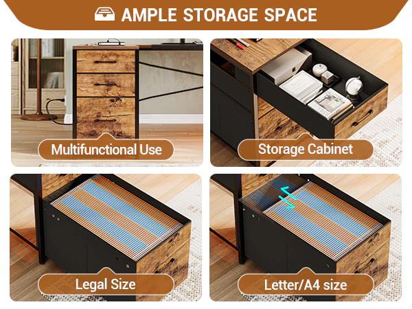 Sikaic 64.5 inches Reversible L Shaped Desk with Storage Shelves U Shaped Gaming Desk with 3 Drawers Power Outlet & LED Strip
