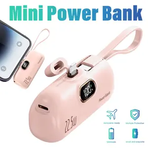 5000mAh Mini Portable Charger with 22.5W Output, Features Two USB Ports (Type-C & USB-A) and Digital Power Display for Accurate Monitoring, Compact and Lightweight Design Ensures Easy Portability