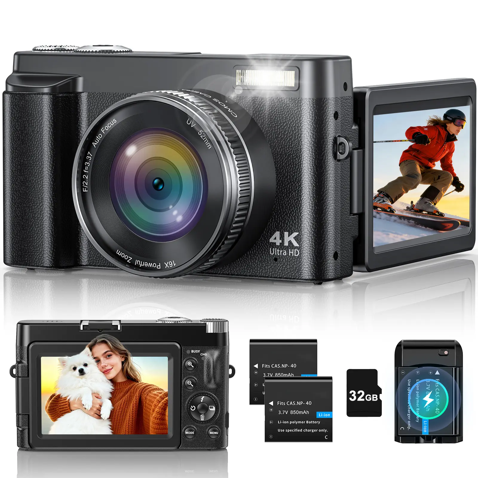 Zostuic DC101L-AF 4K Digital Camera, 48MP Autofocus Vlogging Camera with 3.0'' IPS Screen, 16X Zoom, Web Camera, LED Flash, External Mic Hot Shoe, Rechargeable Battery, Supports up to 256GB TF Card,father'sdaygifts #summerwins