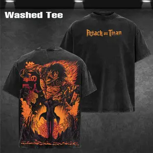 ATTACK ON TITAN - AOT Rare Ver 2 Unisex Oversize Anime Manga Washed Heavyweight Cotton T-shirt, Hoodie Wash Gift For Anime Fan, Anime Lover Hoodies Back