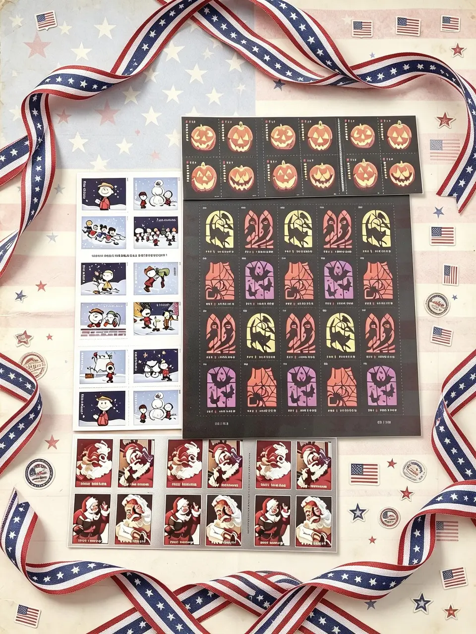Mixed Vintage Stickers, Christmas Halloween Winter Themed,1roll-100pcs US Patriotic Decor, For Journal Scrapbook DIY Crafts
