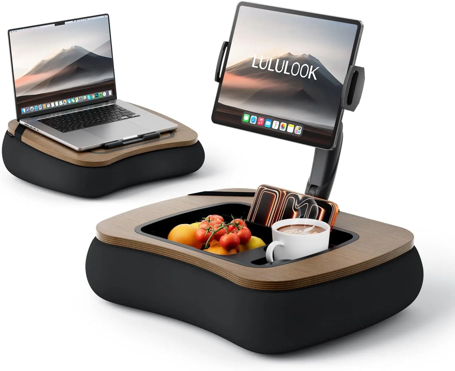 LULULOOK 2-in-1 Lap Desk & Kindle Pillow Stand, Laptop Desk Holder with Beanbag Cushion & Foldable Arm for 14" Laptop,iPad, Phone, 4.7-14.6" Tablet & Kindle Reading in Bed