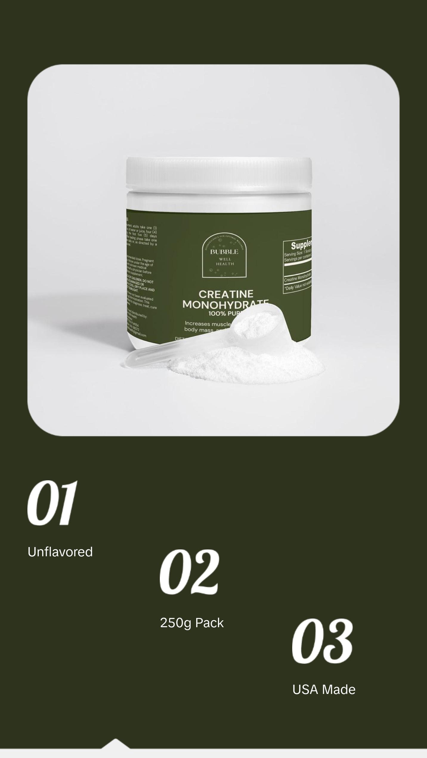 100% Pure Creatine Monohydrate Supplement for Optimal Exercise Performance and Muscle Protein Synthesis - Unflavored, 0.55lb (250g)