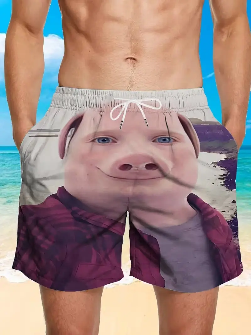John Pork Men's Quick-Dry Above-the-Knee Printed Beach Swim Trunks - Pocket-Ready, Drawstring-Equipped Cool Fashion Swim Shorts