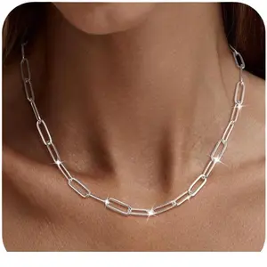 Italian 925 silver plated Paperclip Chain Necklace - for Men & Women  - in 3.5mm  Widths - Versatile Lengths:   20in, 24in,Hypoallergenic & Tarnish-Resistant, Durable Hip Hop Jewelry for Daily Wear
