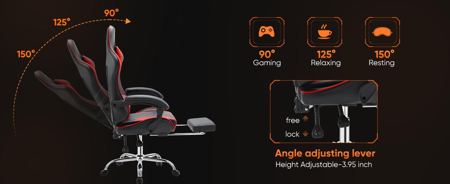 Ergonomic Gaming Computer Chair with Footrest, PU Leather Recliner with Headrest, Fixed Up Armrest, Height Adjustable with 360° Swivel Ergonomic Gaming Computer Chair with Footrest, PU Leather Recliner with Headrest, Fixed Up Armrest, Height Adjustable with 360° Swivel