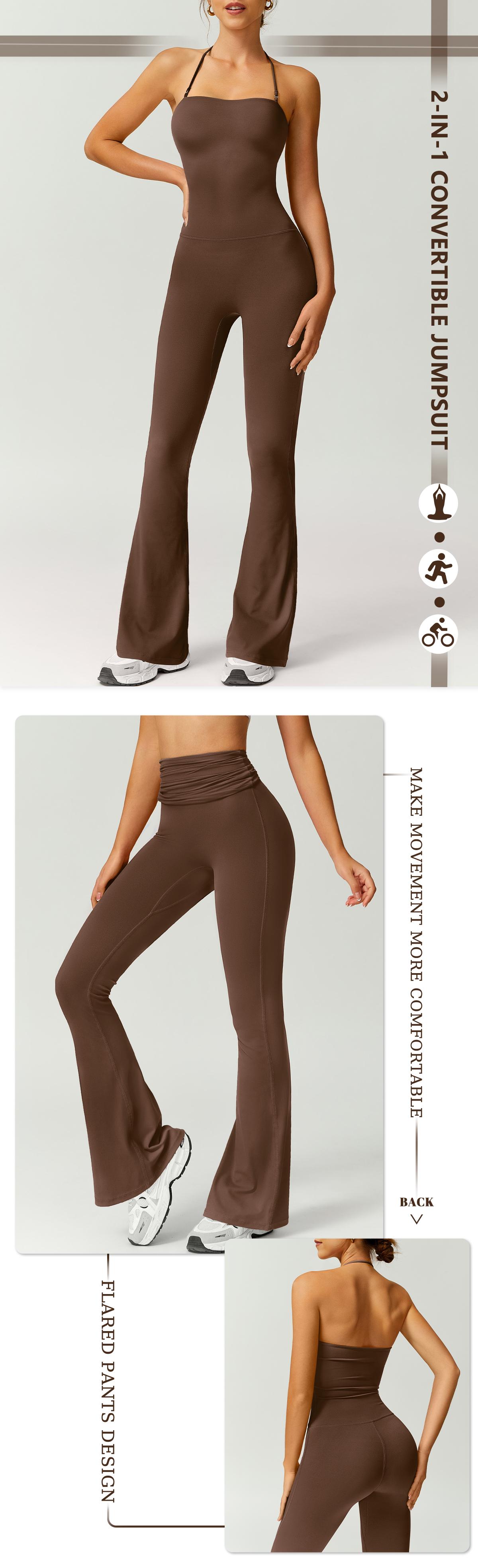 TimeOFF Women's Halter Neck Bodycon Flared Leg Jumpsuit – Stylish & Comfortable for Fitness & Fashion,Stylish & Comfortable Athleisure Outfit, Butt Lifting, High Waist Workout Gym Clothing Stretchable Activewear,jumpsuit women