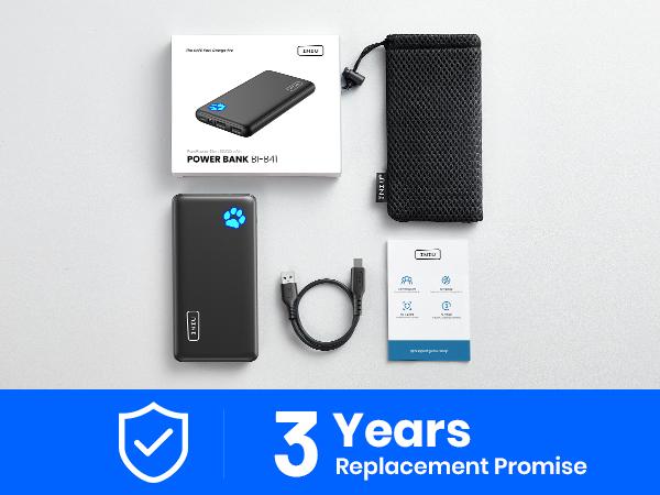 INIU 10000mAh Compact Li-ion Portable Charger Power Bank - Slimmest 5V/3A USB-C In&Out, Micro USB, Fast Charging Phone Accessories with Flashlight, Travel Battery Pack for iPhone 17-13, Samsung S25-S24, Black Smartphone Emergency Phone Charger for Devices