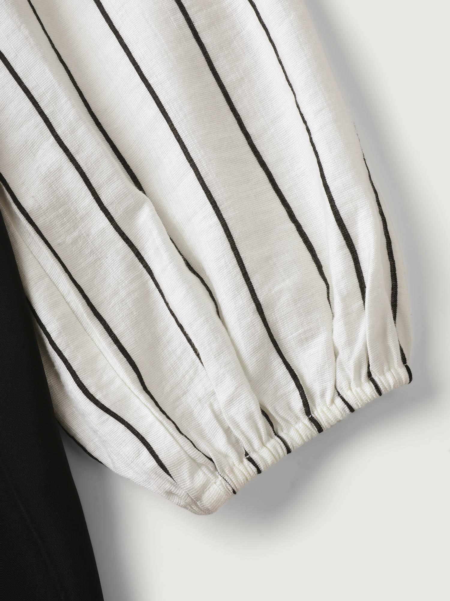 BLOOMCHIC 2-in-1 Button Vest Striped Blouse - Black & White Striped Long Sleeve Lantern Sleeve Fitted Shirt Collar Casual Preppy OL Style Summer Clothing ropa para mujer 2026 Spring Break Gift For Easter's Day Mother's Day BLOOMCHIC 2-in-1 Button Vest Striped Blouse - Black & White Striped Long Sleeve Lantern Sleeve Fitted Shirt Collar Casual Preppy OL Style Summer Clothing ropa para mujer 2026 Spring Break Gift For Easter's Day Mother's Day