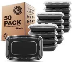 Freshware 50 Pack Meal Prep Containers with Lids – 16oz Food Storage Bento Boxes, BPA Free, Stackable Reusable Containers, Microwave Dishwasher Freezer Safe