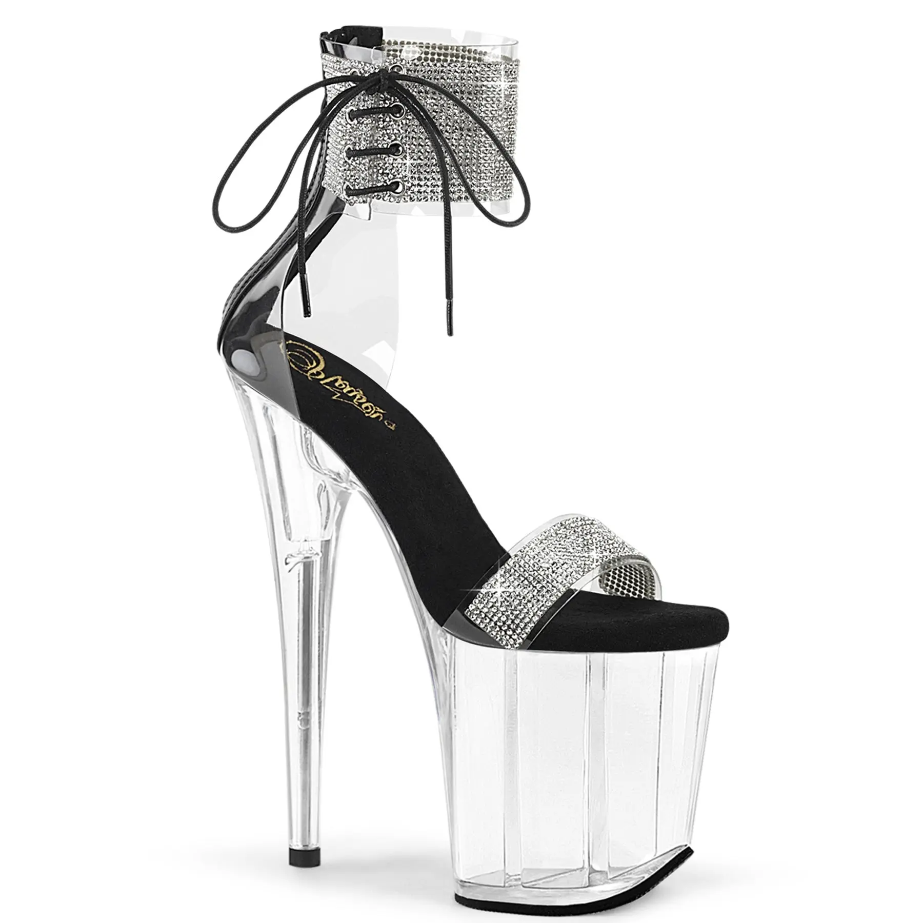 Pleaser Stiletto Pumps for Women, 8-Inch Glittering Platform Shoes with Rhinestone Ankle Cuff and Side Lacing, Elegant Heeled Shoes, Glittering Stiletto Pumps, High Heel Pumps