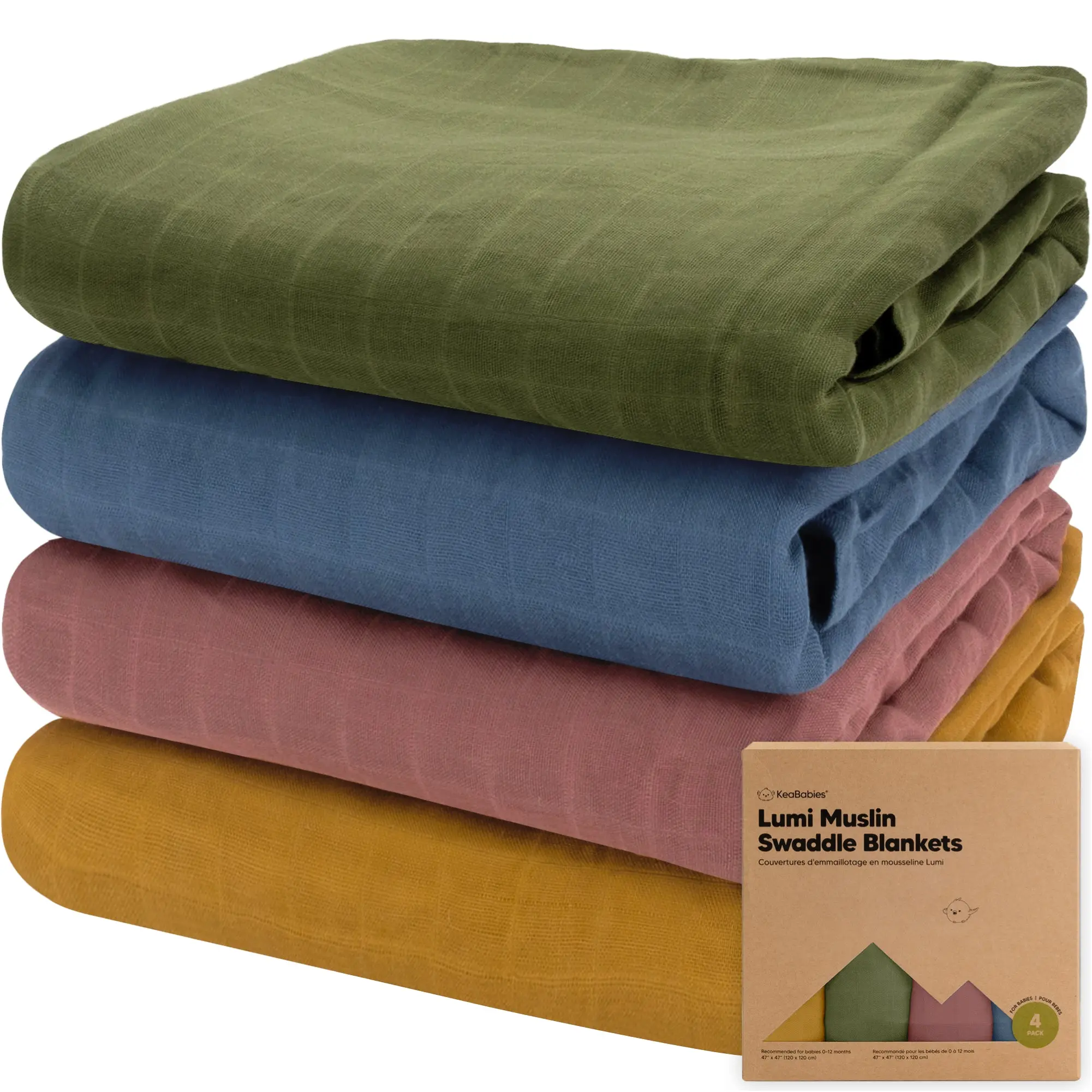 4-Pack Muslin Swaddle Blankets for Boys, Girls - Organic Baby Swaddles for Newborns, Soft & Breathable Receiving Baby Blankets for Girl, Boy, Neutral, Newborn Essentials Gift