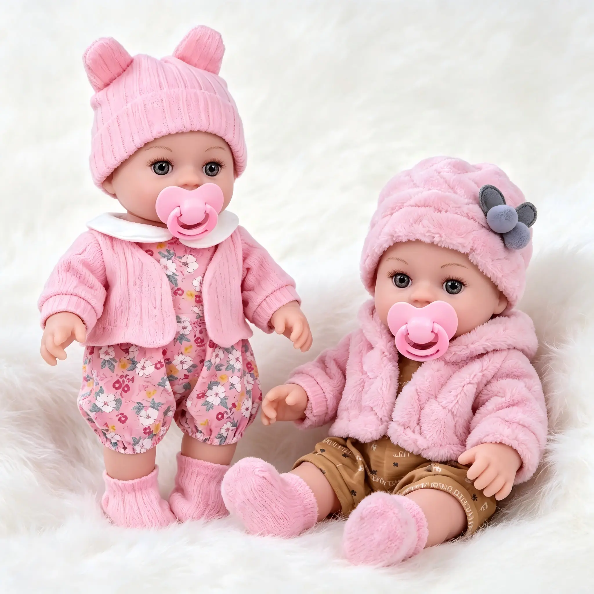 12-in Unisex Twin Baby Doll Set for 3-4 Years, Fixed Eyes, Washable Body, Full Outfit, Non-Magnetic Pacifier, Safe Collectible Toy, Gift-Ready Birthday Present, Dolls