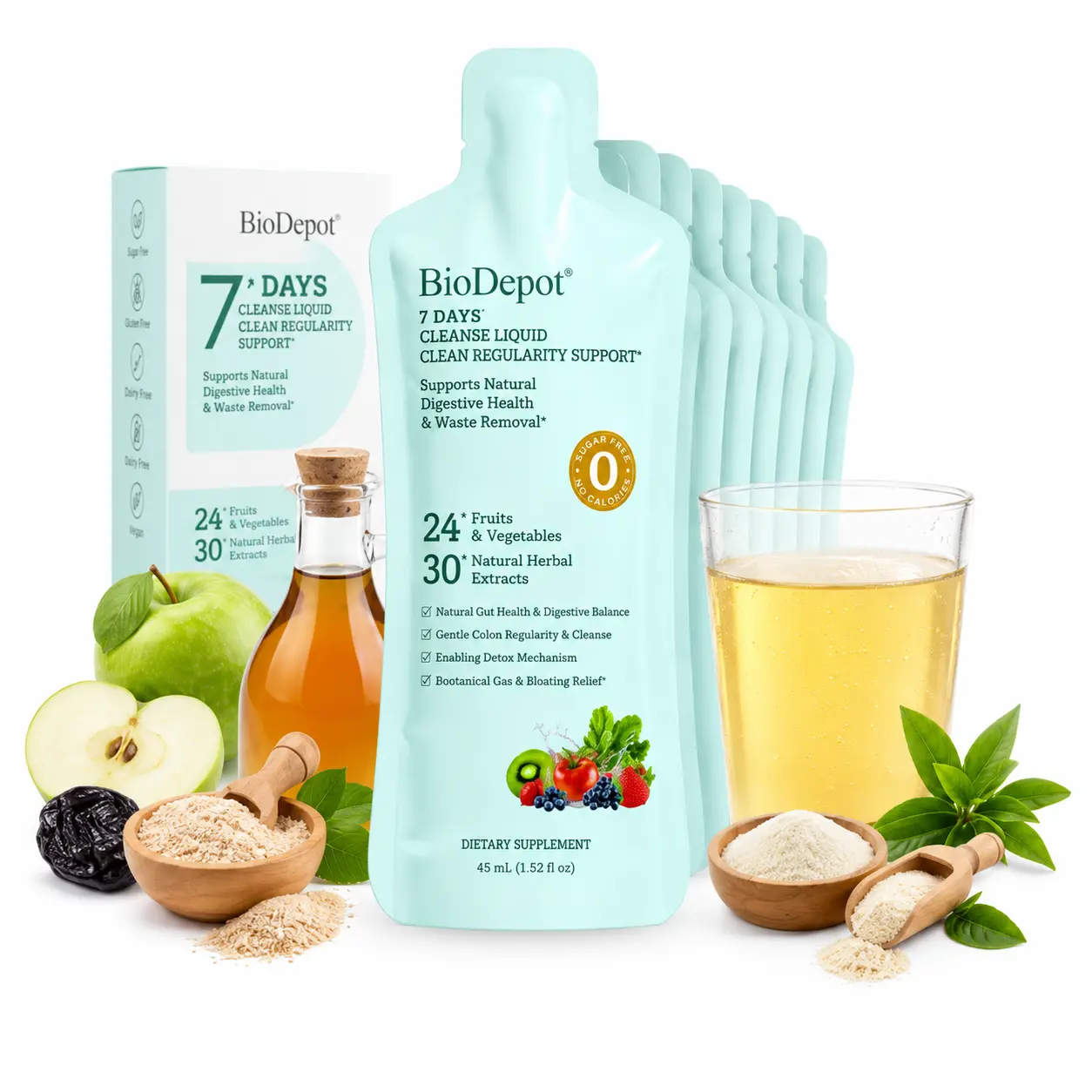 BioDepot Colon Cleanse 7-Day Organic Dietary Supplement - Mild Fruit-Veggie Formulated, Psyllium Infused, Natural Edible Liquid, Prop 65 Safe, Harsh Laxative-Free, Bloating Relief, Gut Support for All Ages, Regularity