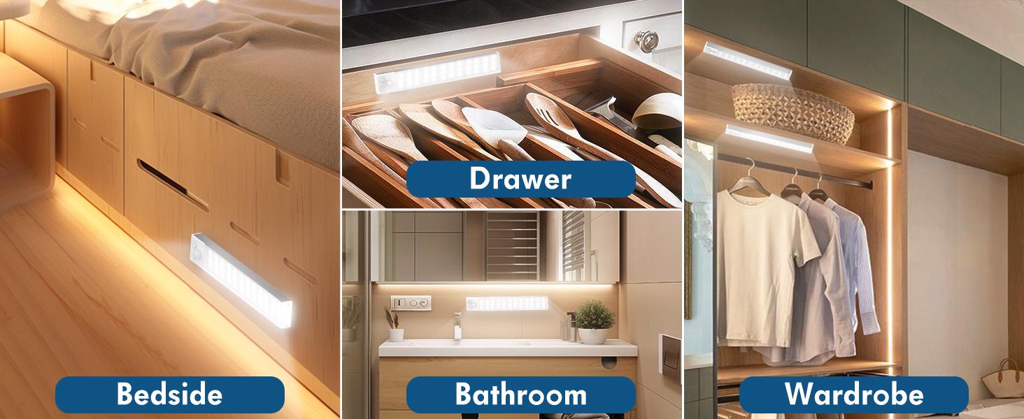 Under Cabinet Lights, Motion Sensor Night Lights Indoor, 1800mAh USB Rechargeable Lights, Dimmable Wireless Closet Lights for Kitchen, Wardrobe, Pantry, Closet, Bathroom, Stairs, Sink Cabinet, Garage, St. Patrick's Day Home Decor, Easter Sunday Gifts