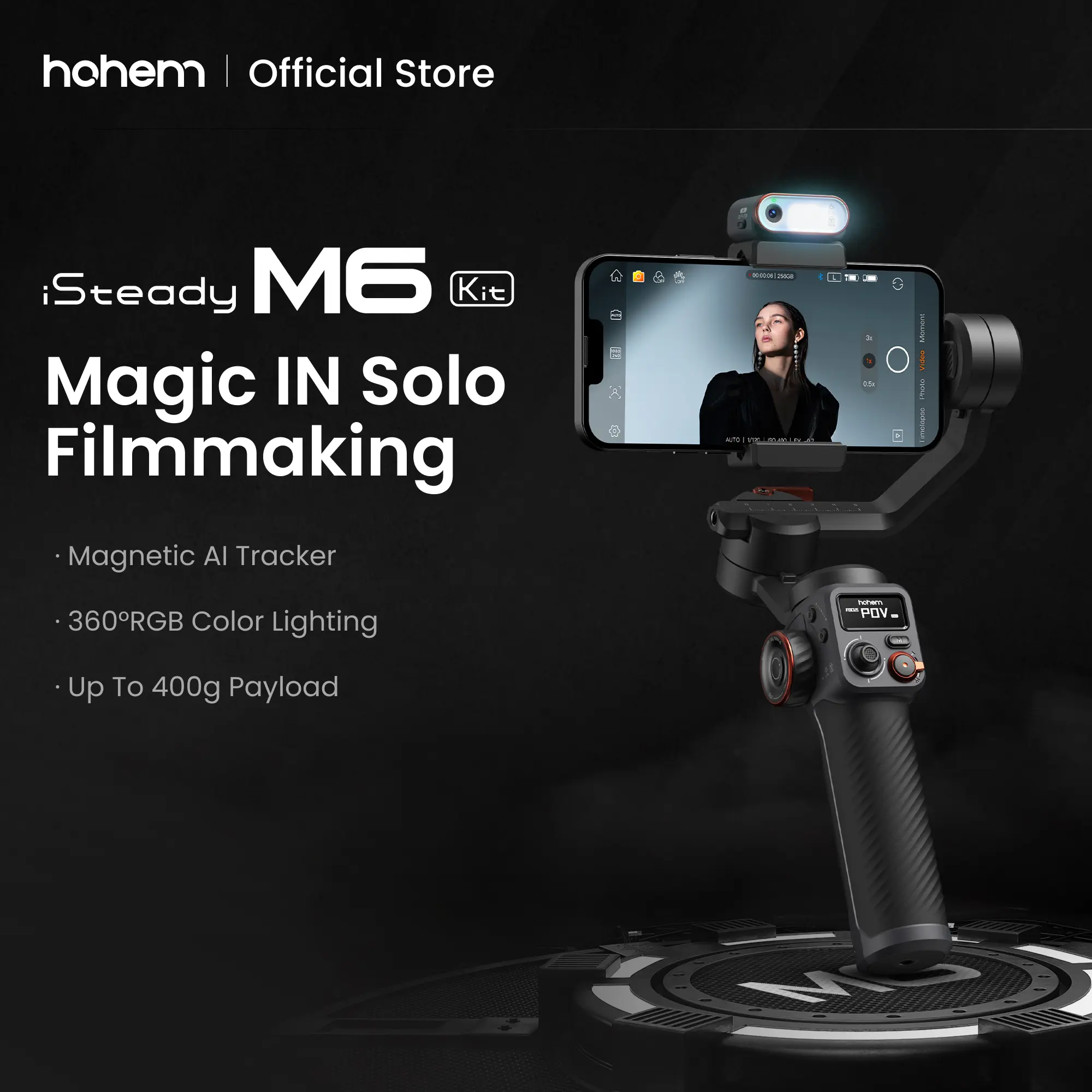Hohem iSteady M6 Kit Gimbal Stabilizer for Smartphone, 3-Axis Phone Gimbal, AI Tracker w/CCT/RGB Fill Light, Phone Stabilizer for Video Recording,Suitable for Android & iPhone 17 series Cellphone Vlogging Kit