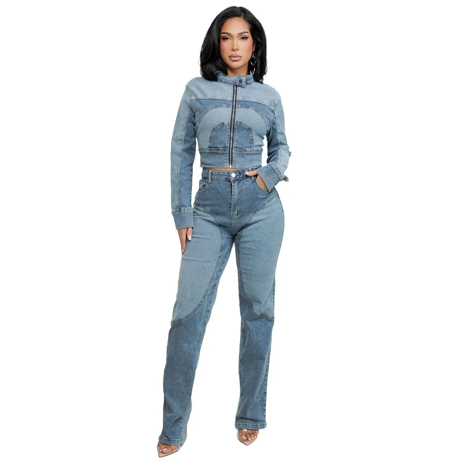 WOMEN FASHION DENIM TWO PIECE PANTS SET