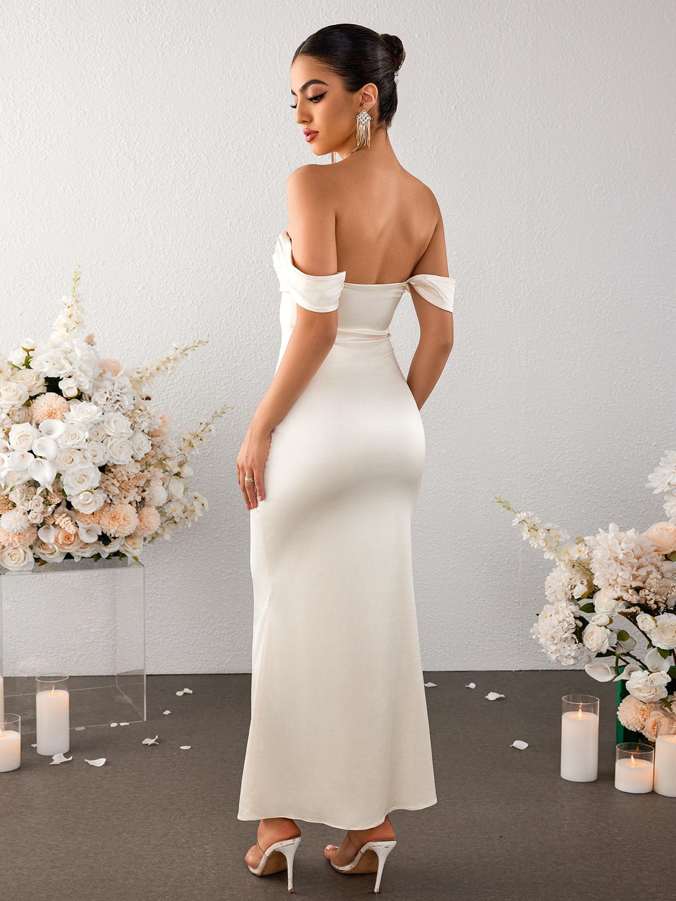 Off-neck Backless Ruched Bodycon Satin Dress,a Bodycon Long Dress Makes an Elegant and Stylish Prom Outfit Choice Off-neck Backless Ruched Bodycon Satin Dress,a Bodycon Long Dress Makes an Elegant and Stylish Prom Outfit Choice