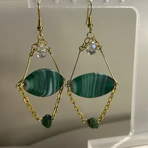 Green striped stone earrings with gemstone, crystal, and gold accents