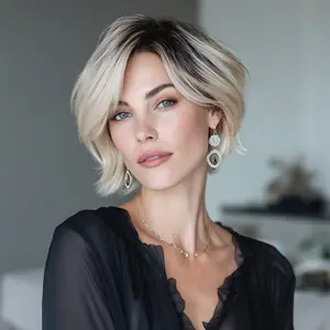 SMILCO/6Inch Ombre Brown Ash Blonde Short Bob Straight Synthetic Wig/SM492