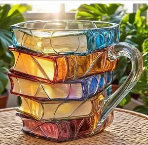 Innovative 3D Painting Book Coffee Cup, Unique Stacked Book Mug, Perfect Gift for Literature Lovers, Creative Colorful Book Gift