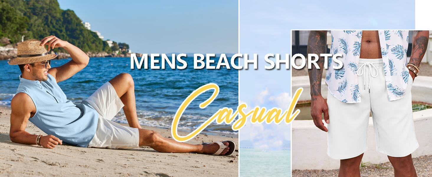 COOFANDY Men's Shorts Hawaiian Beach Shorts Elastic Waist Drawstring Lightweight Summer Casual Shorts with Pocket