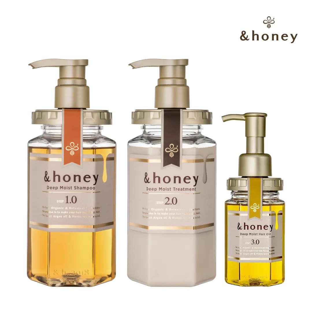 &honey Deep Moist Shampoo, Treatment & Hair Oil Set – Japanese Honey Hair Care for Dry & Damaged Hair