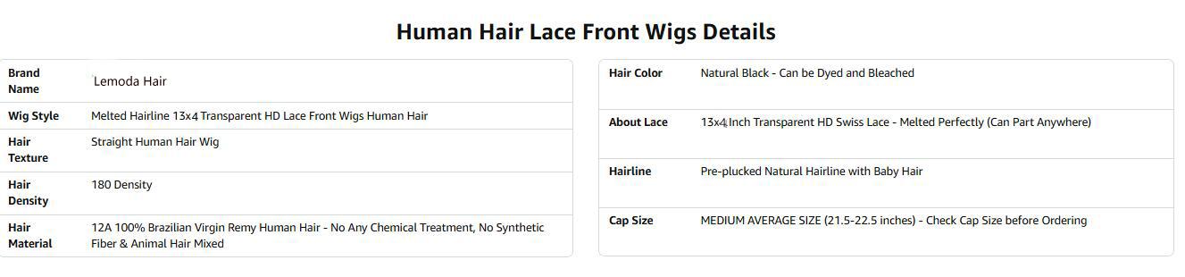 【Lemoda Outlets Sales】HD Transparent Lace Front Wigs Human Hair Pre Plucked 12A 180 Density 13x4 Transparent Lace Frontal Wig with Baby Hair Natural Black for Women