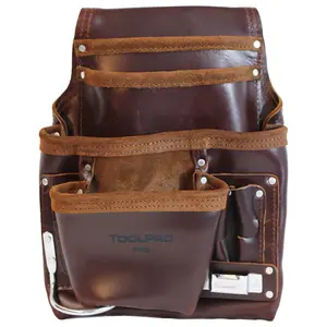 ToolPro 10 Pocket Nail Pouch for Tools, Drywall Equipment, Screws, Hammers, Pliers and Made with Oil-Tanned Leather
