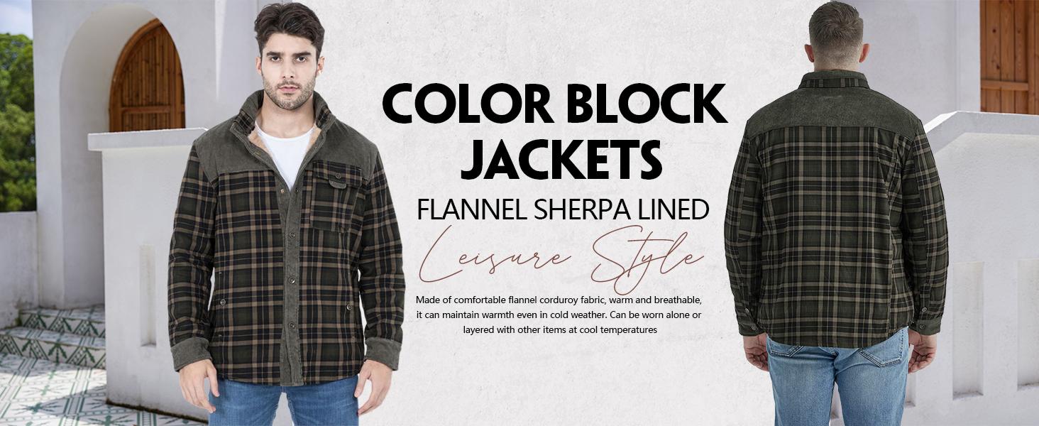 Gihuo Men's Medium Size Fleece Lined Sherpa Plaid Shirt Jacket Outdoor Warm Coats with Snap Button Front Closure & Pockets Armygreen & Cozy Outerwear Classic Menswear Soft Plaid Design Stylish Patchwork Casual Tops Checked Long Sleeve