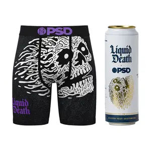 PSD Mens Liquid Death Boxer Briefs - Standard Length 7 Inch Inseam, Soft and Breathable Poly Blend Fabric