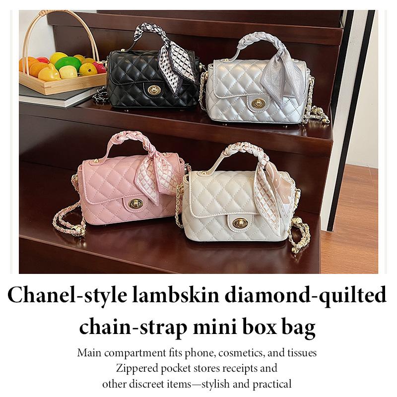 Elegant Pink Quilted Crossbody Bag with Scarf Wrapped Handle Small Flap Purse for Women Chic Daily Shoulder Bag Lightweight Ladies Handbag Fits Essentials for Travel & Date Night