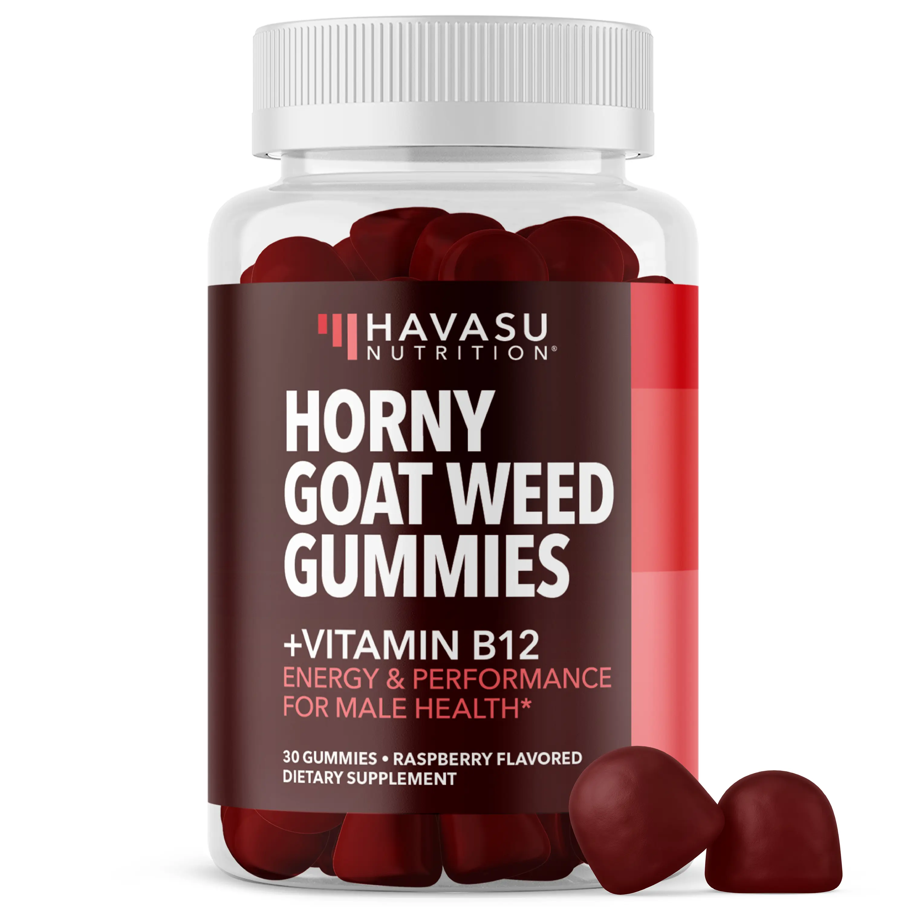 Horny Goat Weed Gummies with Vitamin B12 - Energy, Endurance & Performance Support for Male Health - Vegetarian-Friendly, Non-GMO, Pectin-Based - Raspberry Flavor