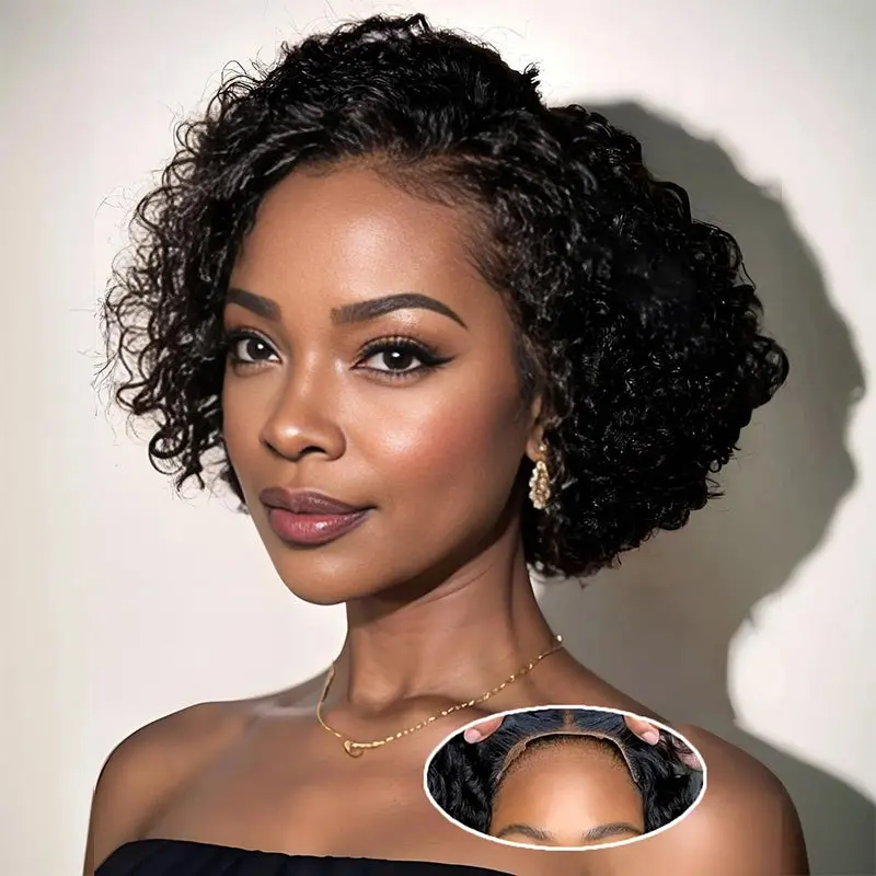 Trendy Short Cut Curly Knotless 4x4 Lace Glueless Side Part Pre-Styled Wig