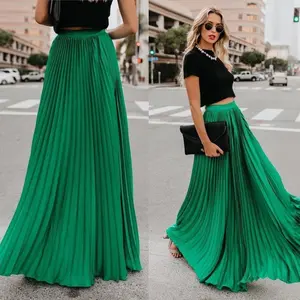 Women's High Waist Flowy Pleated Chiffon Maxi Skirt